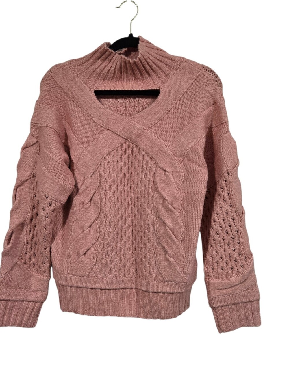 NAADAM Alpaca Wool Cable Knit Mock Neck Pull Over Sweater Dusty Pink S New